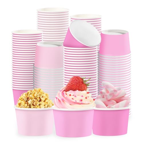 120Pcs 12oz Pink Ice Cream Cups for Hot or Cold Food | Gradient Pink Dessert Bowls Disposable Spring Summer Large Snack Cups for Soup Candies Bride Shower Easter Party Supplies - style: Pink Gradient Cup