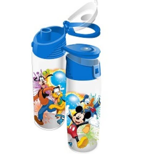 Jerry Leigh Mickey Mouse and Friends Flip Top Water Bottle, Blue Firework Collectible Disney Cups and Novelty Gifts for Men or Women, 24 Ounces