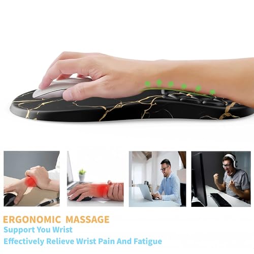 Ergonomic Mouse Pad Wrist Support,Black Barble Wrist Rest Mousepad for Carpal Tunnel Pain Relief,Integrated Memory Foam Slope Massage Bulge Design - color: S-01