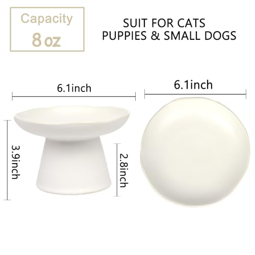 Extra Wide 6.1" Raised Cat Food Bowl, Shallow Ceramic Elevated Cat Feeder, Anti Vomiting, Stress Free, Whisker Fatigue, Pet Food or Water Bowl, White - color: White-Shallow