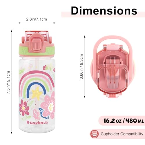 Kids Water Bottle for School, 16 Oz Plastic Water Bottle, 1 Pack | Silicone Spout, Pop-Up Cover, BPA Free & Dishwasher Safe, Flower - color: Flower, size: 16.2 Ounces