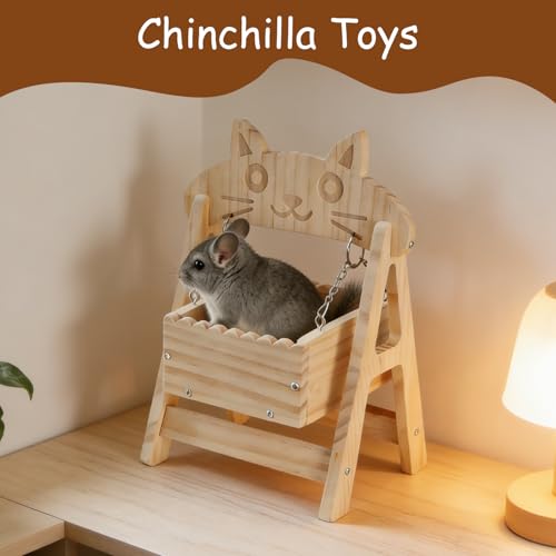 Chinchilla Toys, Natural Wood Freestanding Cage Cradle - Hammock, Swing & Resting Resting spot for Hamsters, Guinea Pigs, Ferrets Small Pet Accessories
