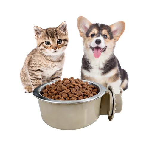 2Pcs Pets Lightweight Stainless Steel Bowl,Removable Stainless Steel Pet Hanging Food Water Feeder Bowl for Puppy Dog Cat Rabbit Ferret Bird Gunea Pigs (Gray-Large) - size: Gray-Large