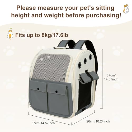 Airline Approved Cat Carrier Backpack - Ventilated Breathable Mesh for Small Dogs & Cats (15lbs), Soft Sided Dog Backpack for Hiking, Camping, Travel & Vet Visits with Padded Straps (Grey) - color: Grey
