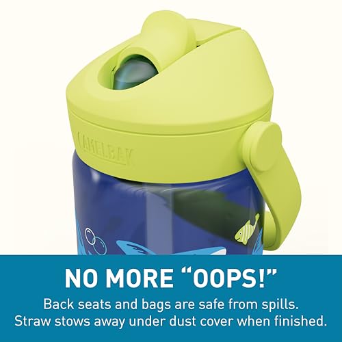 CamelBak Thrive Flip Straw Kids Water Bottle with Bite Valve, Tritan Renew Design for School and Travel, 14oz, Sharks and Rays - color: Sharks and Rays