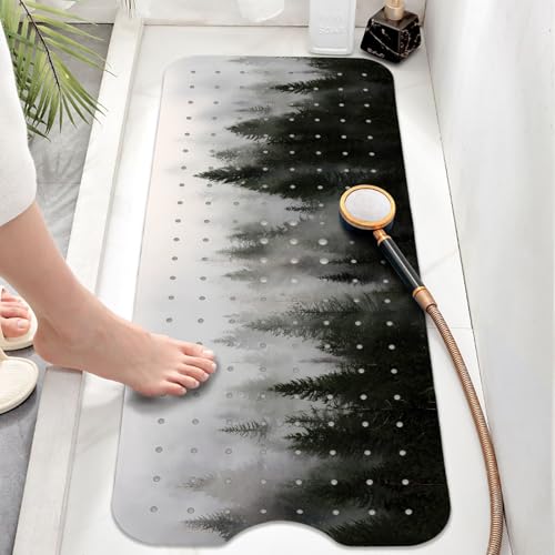 Misty Forest Bathtub Mat Non Slip, Baby Bath Mat for Tub Rubber Tub Mat, Kids Bath Mats for Bathroom Nature Trees Anti Slip Shower Mat with Suction and Drain Holes Machine Washable, 40″X16″ - color: C02, size: 40" x 16" (Rectangular)