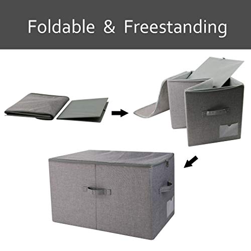 2pcs 60L Folding Sweaters, Down Jackets Wardrobe Zip Lidded Storage Bins | collapsible, Clothing Wardrobe Storage boxes, Dust-proof Lid, blankets,duvets,pillows organizer in Bedroom Closet Shelves - color: Black Gray
