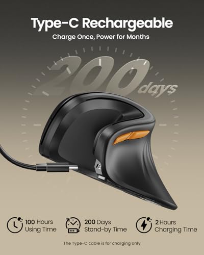 ProtoArc EM11 NL Wireless Ergonomic Vertical Mouse, Rechargeable, Black | 58° vertical design supports a natural wrist posture, connect 3 devices via Bluetooth/2.4G USB-A, 500mAh USB-C rechargeable. - color: Black