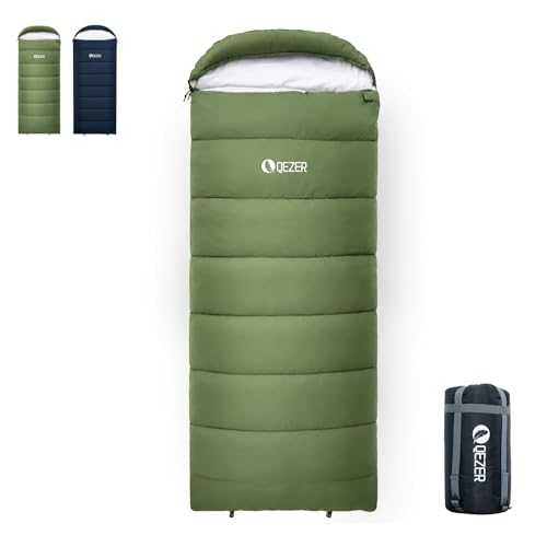 Sleeping Bag for Adults, Lightweight Sleeping Bag for Camping | 41°F-70°F, Hollow Fiber Fill, Full-Length Zipper, Compression Sack, Camping Travel Backpacking, Machine Washable