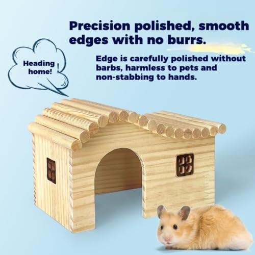 Hamster Wood Hideout Hut with Window Small Animal Wooden House for Rat Dwarf Hamster (Small) - size: Small