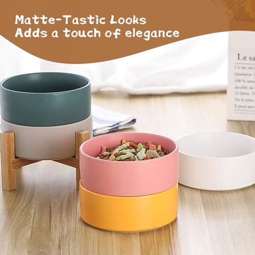 Elevated Ceramic Cat Bowl - Cat Food Bowl with Bamboo Stand - Raised Dog Dish for Puppies - Anti Vomiting, Stress Free - 13.5 oz / 400 ml - Yellow - color: Yellow, size: Small