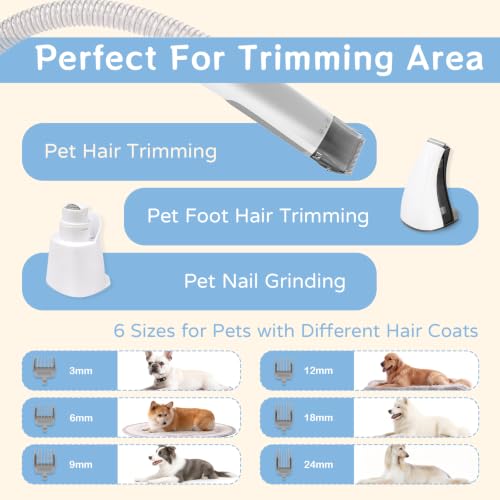Dog Grooming Kit, Pet Grooming Vacuum with Pet Clipper Nail Grinder, Dog Hair Vacuum with 6 Pet Grooming Tools for Dogs Cats Shedding Grooming