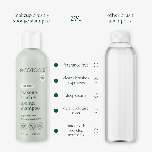 EcoTools Makeup Brush Cleanser + Sponge Shampoo, Fragrance-Free, 8 Fl Oz | Cleaner brushes and sponges, makeup brush soap for daily washing, beauty blender cleaner, plant based, sulfate free