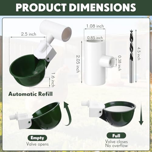 LemonRoad 30 Set Automatic Chicken Waterer Cup with 1/2" PVC Tee Fitting Chicken Drinking Bowl, Poultry Drinker Mounting Hole Opener,Water Dispenser Feeder for Duck, Goose, Pigeon(Military Green) - color: Military Green