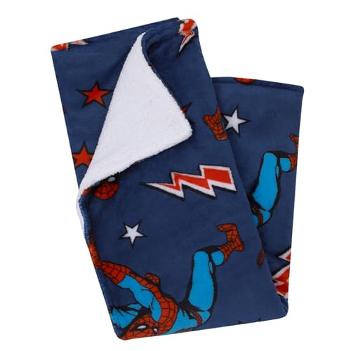 Marvel Spiderman Blue, Red and White Super Soft Sherpa Baby Blanket - color: Spiderman - Blue and Red