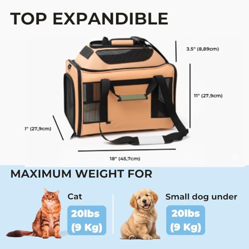 Cat Carrier Dog Carrier Airline Approved, Pet Carrier for 2 Cats Small Medium Dogs, Soft Cat Carrier 18x15x15 with Foldable Bowl & Washable Pad, TSA Approved Dog Carriers by Luniko Shop (Orange) - color: Orange