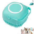 Pet Bath Scrubber Brush, Dog Grooming Massage Shampoo Bath Brush with Soap and Shampoo Dispenser Soft Silicone Bristle for Long Short Haired Dogs Cats Shower (Blue)