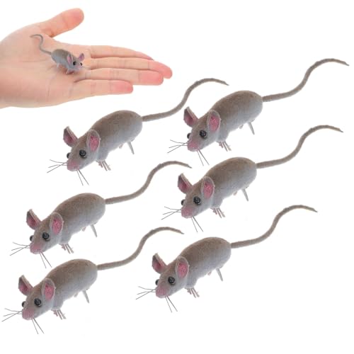 5Pcs Realistic Fake Rats, Mice Figurines Animal Mouse Prank Prop | Mini Flocked Plush Rats Toys for Indoor Halloween Ornaments, Practical Jokes, or Engaging Kitten Activities, Gag Gift Setups