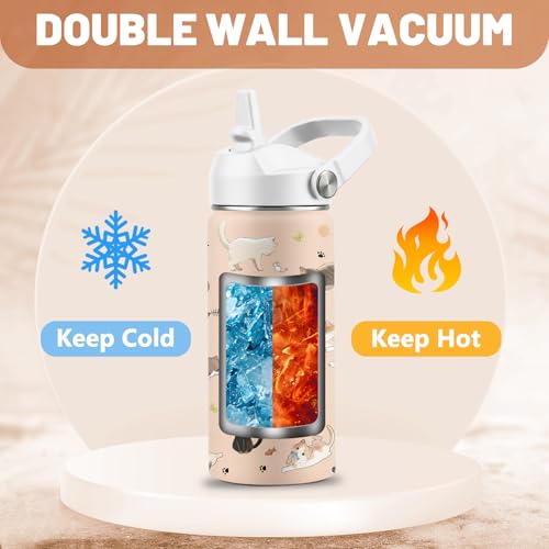 Cat Lover Gifts for Boys Girls, 16 oz Stainless Steel Insulated Water Bottle with Straw Lid, Cats Water Bottle for Cat Lovers, Cute Cat Tumbler for Birthday Christmas (1pcs) - color: Cat