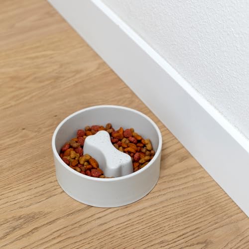 Fringe Studio Speckled Bone Bone Medium Ceramic Slow Feeder Pet Bowl (6.5" Diameter x 2.5" H, 30 fl.oz.), PetShop Collection (780MD001) - color: Speckled Bone Bone, size: Medium