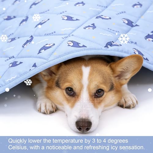 Pet Summer Cooling Blanket - 22.8" x 35.0" Double-Sided Mat Dog Puppy Self ice Cat Pad Bed Cover for Home Outdoor Sofa Sleeping Washable Portable Lightweight Small Medium Large (Blue Shark, S) - color: Blue Shark