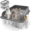 XXXL Stainless Steel Sifting Litter Box with Lid, 28'' L × 20'' W Extra Large Sifting Cat Litter Box for Pine Pellets & Big Cats & Multiple Cats, Metal Pellet Sifter Litter Pan System for Odor Control - size: XXXL:28''x20''x10''