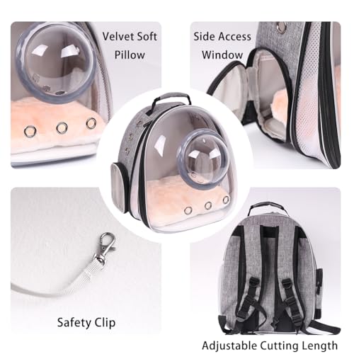Front Extension Cat Backpack Carrier, Pet Travel Backpack for Kitten and Small Dogs, Clear Bubble Window Space Capsule Astronaut Liked Portable Vet Visit Book Bag Airline Approved - color: Grey