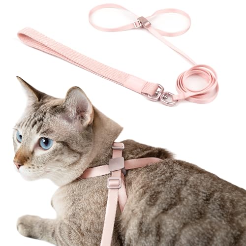 Cat Harness and Leash 2-in-1, Escape Proof Anti-Choking Harness Adjustable Lightweight Leash One-Piece Non-Detachable for Kitten Cats Walking Outoor Training, US IDA Bronze Award (Pink) - color: Blush Pink