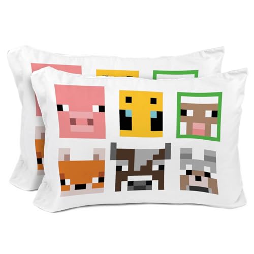 Sunny Side Up Minecraft Mobs & Animals 2 Pack Reversible Pillowcases - Double Sided Pillow Covers, Kids Super Soft Creeper Bedding - color: White - Minecraft