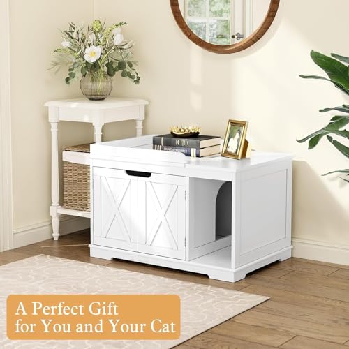 PUPETPO Cat Litter Box Enclosure Furniture, Hidden Litter Box Cabinet with Flip Top, 31.5" Indoor Cat House Washroom for Kitty, Medium and Large Cat, White - color: White