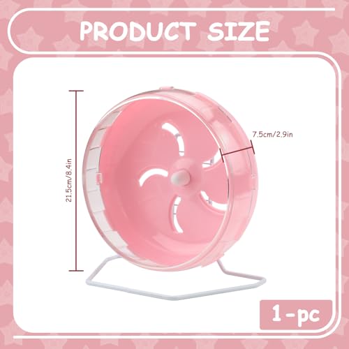 Pink 8.4" Silent Hamster Wheel with Height-Adjustable Stand, Quiet Spinning Hamster Exercise Wheels, Small Animal Chinchilla Running Toys Cage Accessories for Gerbils Mice Rats (Pink) - color: Pink