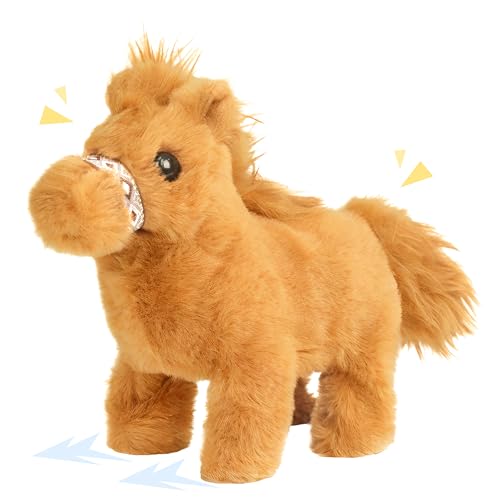 Easfan Walking Pony Toy Plush Interactive Pony with Sound Tail Wagging Stuffed Animal Christmas Birthday Gifts for Kids Toddlers - style: Horse_Brown