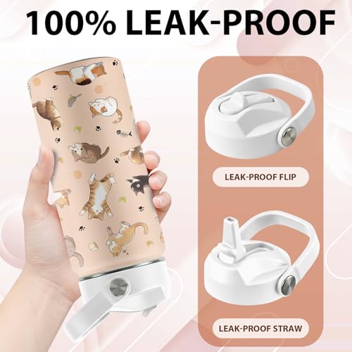 Cat Lover Gifts for Boys Girls, 16 oz Stainless Steel Insulated Water Bottle with Straw Lid, Cats Water Bottle for Cat Lovers, Cute Cat Tumbler for Birthday Christmas (1pcs) - color: Cat