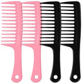 MODENGKONGJIAN 4PCS Wide Tooth Comb, Large Hair Detangling Comb Styling Comb for Curly, Wet, Long Hair with Handgrip (Black & Pink) - color: Black & Pink - 4PCS Wide Tooth