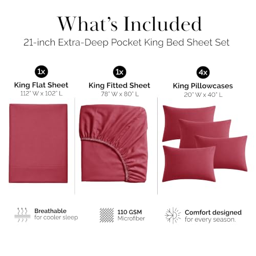 Southshore Fine Living, Inc. 21-Inch Terracotta Sheets Extra Deep Pocket King Sheet Set, 6 Piece King Size Sheets Set, 100% Microfiber Pet Hair Resistant Bedding, Hotel Quality Wrinkle Free - Marsala - color: 05 - Marsala (Terra Cotta), size: King