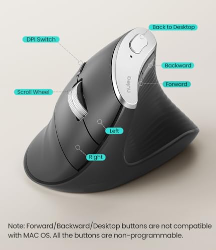 Nulea M510 Vertical Mouse Wireless, Ergonomic Mouse for Comfy Tracking, 3 Adjustable DPI (800-1200-1600), 2.4G Wireless Vertical Mouse with 6 Buttons, Compatible with Windows, Mac OS, Laptop, PC, Grey - color: Grey