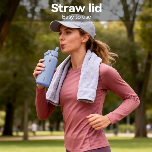 32oz Insulated Stainless Steel Water Bottle with Straw Lid Lager Capacity - color: Blue