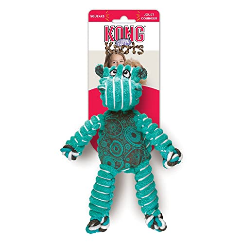 Kong Floppy Knots Rope and Plush Dog Toy, Hippo, Small/Medium | Knotted Rope & Plush Toy with Minimal Stuffing & a Squeaker, Great for Teething, Tugging & Lively Play - color: Hippo, size: Small/Medium