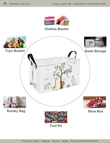 Rectangular Fabric Storage Bin, Foldable Tree Animals print Basket | Damp-proof canvas with reinforced stitched handles.Great for clothes,books & sundries in closets,playrooms,laundry rooms. - color: REC Tree Animals