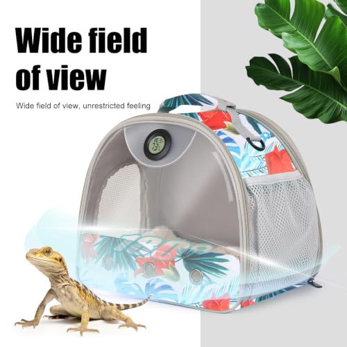 Bearded Dragon Carrier, Reptile Travel Bag with Built-in Thermometer Hygrometer, Breathable Small Animal Carrier with Clear View Window, Portable Guinea Pig Carrier for Gecko, Snake, Hamster - color: Floral