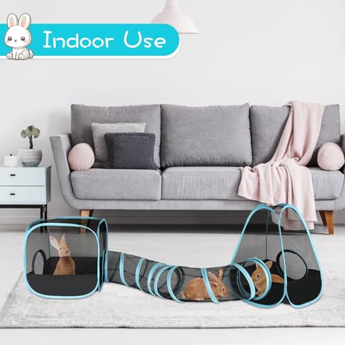 Rabbit Playpen with Tunnel, Bunny Tunnel Tent for Indoor Rabbits | 3-Piece Tent and Tunnel Set, Breathable Mesh, Pop-Open Setup, 50.4 x 9.8 in Tube, Indoor Outdoor Use, Rabbits and Ferrets