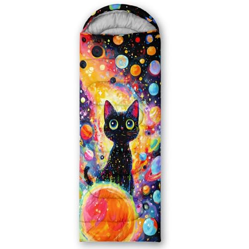 QOOMO Camping Sleeping Bags,3 Season Warm & Cool Weather,Lightweight,Waterproof Sleeping Bags for Adults & Kids,Traveling,and Outdoors,Camping Gear Equipment - color: black cat