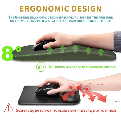 Hokafenle Ergonomic Mouse Pad Wrist Support with Massage Design, Wrist Rest Pain Relief Mousepad with Memory Foam&Non-Slip PU Base, Mouse Pads for Wireless Mouse & Desk (12x8 inch,Olive Green) - color: HK021-Olive Green