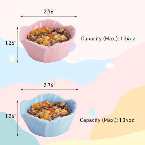 VanEnjoy 2 Pack Ceramic Guinea Pig Food Bowl Cute Flower Hamster Cage Accessories for Chinchilla Hedgehog Pink and Blue Small Animal Water Dish - color: Red and blue
