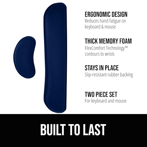 GORILLA GRIP Silky Gel Memory Foam Wrist Rest for Computer Keyboard, Mouse, Ergonomic Design for Typing Pain Relief, Desk Pads Support Hand and Arm, Mousepad Rests, Stain Resistant, 2 Piece Pad, Navy - color: Navy Blue, size: Set of 2 (Keyboard Rest + Mou