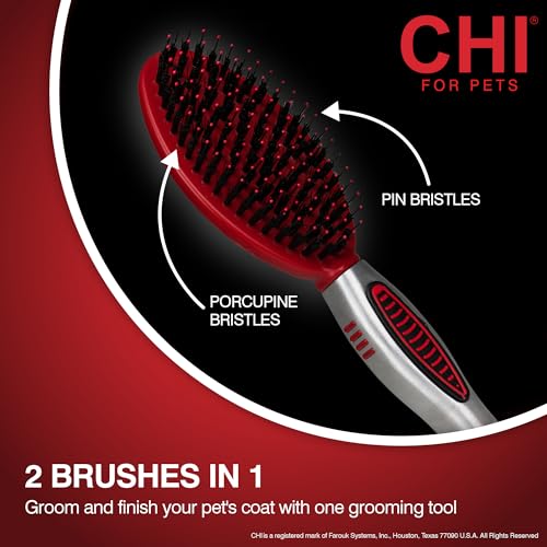 CHI for Dogs Porcupine Pin and Bristle Dog Grooming Brush Detangling and Smoothing Brush for Short Medium and Long Dog Coats Helps Remove Loose Hair and Light Tangles Ergonomic Soft Grip | Detangling and smoothing formula, removes loose hair and light tan