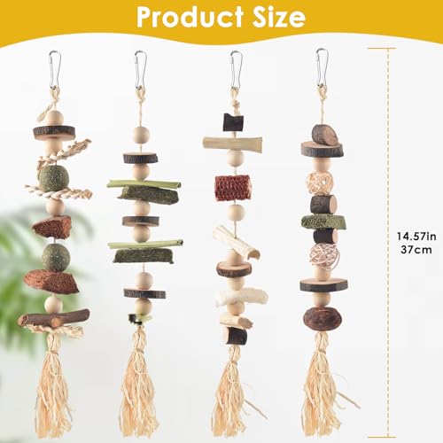 DBNESS 4 Pcs Bunny Chew Toys for Teeth, Hanging Rabbit Chewing Toy Treats with Timothy Grass & Natural Apple Wood, Improve Small Rodent Dental Health for Guinea Pig Hamster Chinchilla Rat Gerbil - size: 4 Pcs
