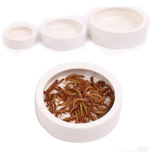Reptile Food Water Bowl, 2 pcs Ceramic Mealworm Bowl, Large | Anti-Escape, Reptile Water Feeder ,Worm Dish for Lizard Gecko Bearded Dragon - size: Large