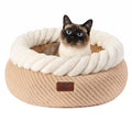 Hollypet Round Cat Bed Small Dog Beds with Detachable Cushion, Oatmeal | Cat Bed for Indoor Cats Washable Fluffy Small Dog Bed Cozy Plush Pet Beds with Non-Slip Bottom for Pets up to 22 lbs - color: Oatmeal and White