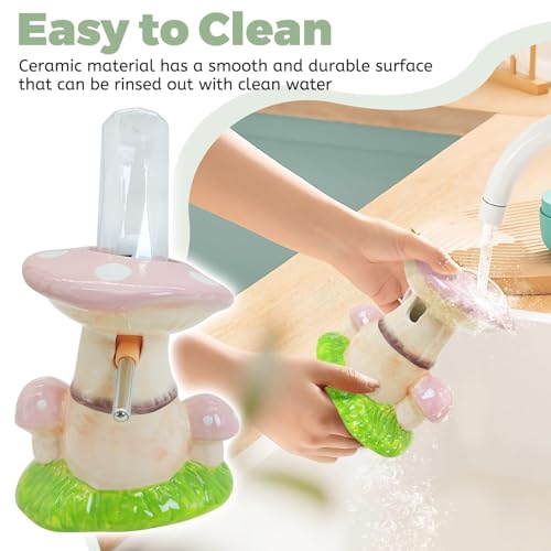 PINVNBY Hamster Water Bottle No Drip Ceramic Automatic Gerbil Water Bottle 80ML Water Dispenser with Mushroom Stand Holder for Gerbils Syrian Hamsters Dwarf Hamsters Mice (Pink) - color: Pink